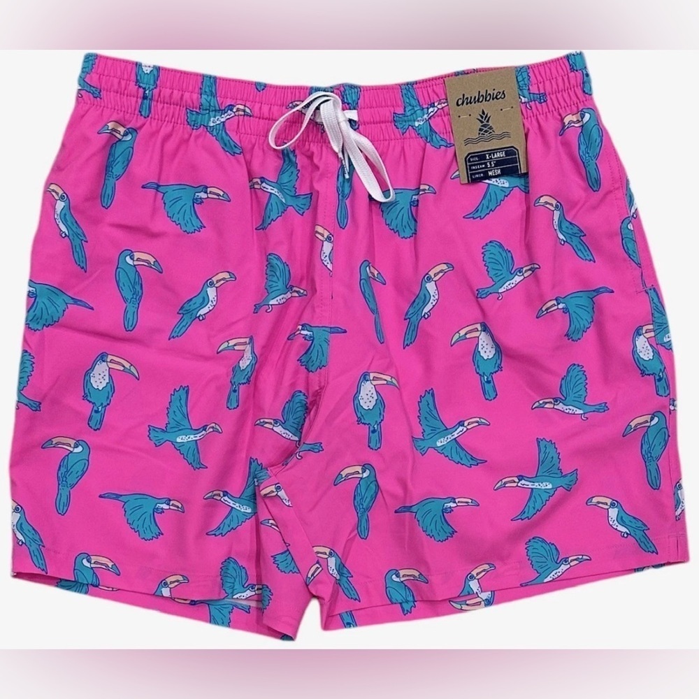 Chubbies Swim Trunks 5.5" Toucan Do It Mesh Lined Boardshorts Size XXL New Pink
